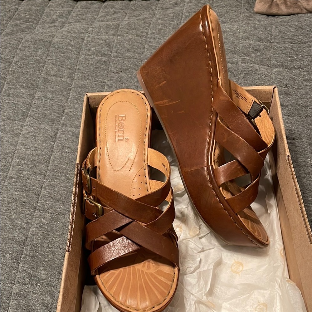Born Brown Leather Wedge Sandals